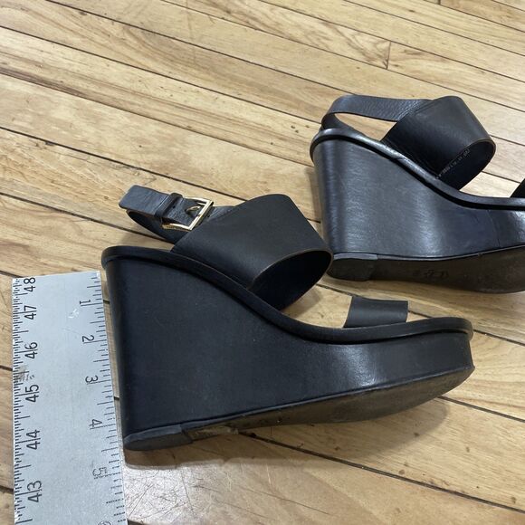 Tory Burch Genuine Leather Platform Wedge Heels Women 6 Black Boho Gold Buckle - Picture 10 of 16